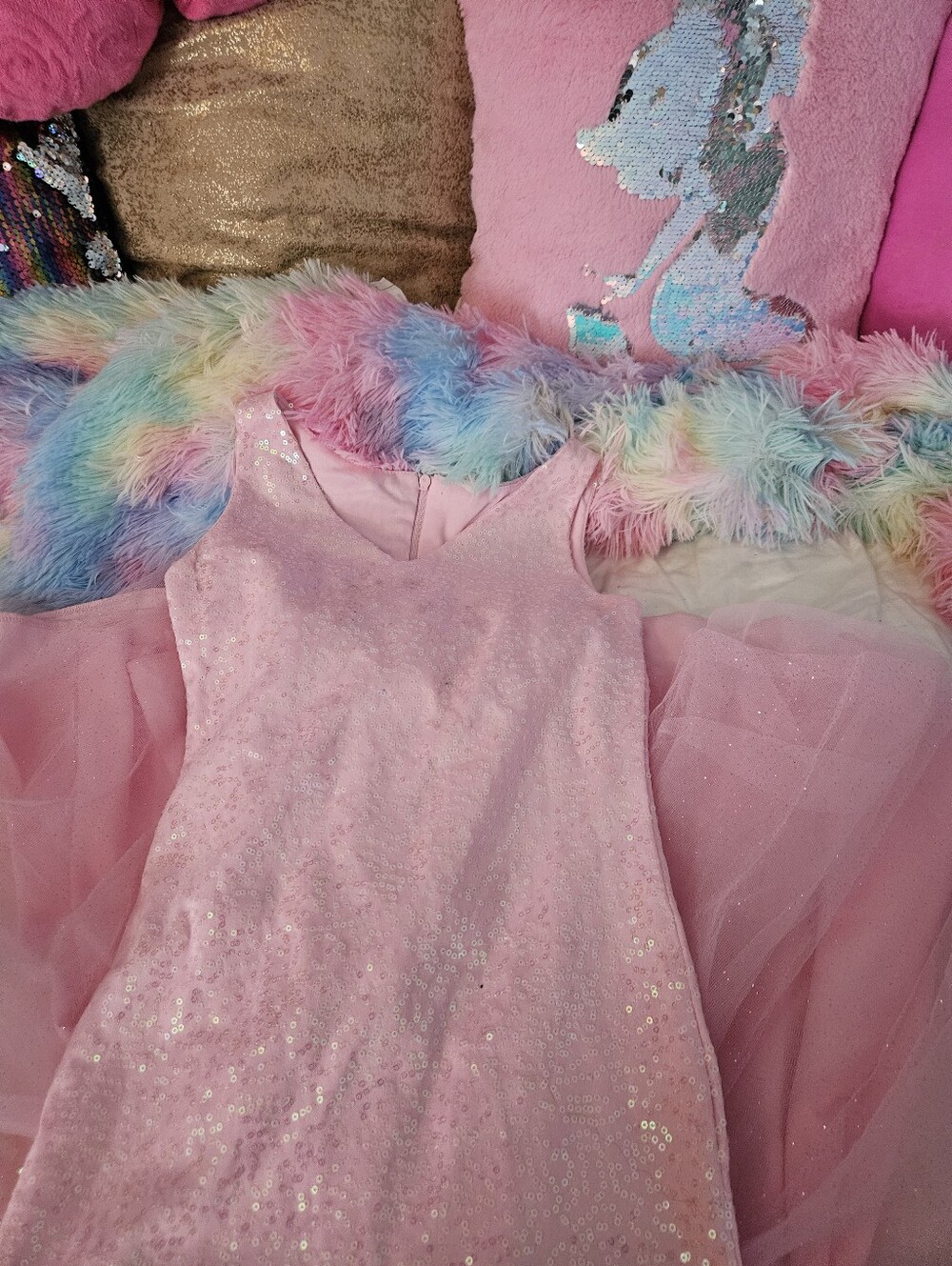 Chasing Fireflies  Pink Sparkle Tulle Mermaid Kids Costume Dress - Picture 7 of 8